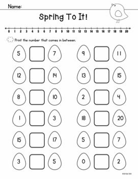 A center activity and worksheets for number order 1-20.  Focus on numbers before, after and between. $ Between Numbers Worksheet 1-20, Spring Math Worksheets, Number Worksheets Kindergarten, Kindergarten Math Free, Kindergarten Math Worksheets Free, Activity Worksheet, Kindergarten Skills, Comparing Numbers, Preschool Math Worksheets