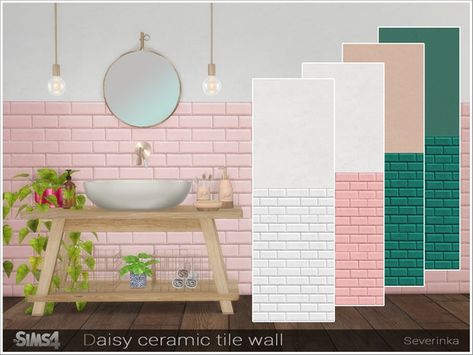 Severinka_'s Daisy ceramic tile wall Mod Wall, Ceramic Tile Wall, Sims Free Play, Sims 4 Bedroom, Sims 4 Clutter, The Sims 4 Packs, Sims 4 House Design, Casas The Sims 4, Sims 4 Mm