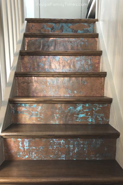 Industrial Wainscoting Ideas, Riser Ideas For Stairs, Stair Riser Tile, Stairs Makeover Design, Diy Stairs Makeover, Diy Staircase Makeover, Stairs Makeover Ideas, Rustic Staircase, Wainscoting Ideas