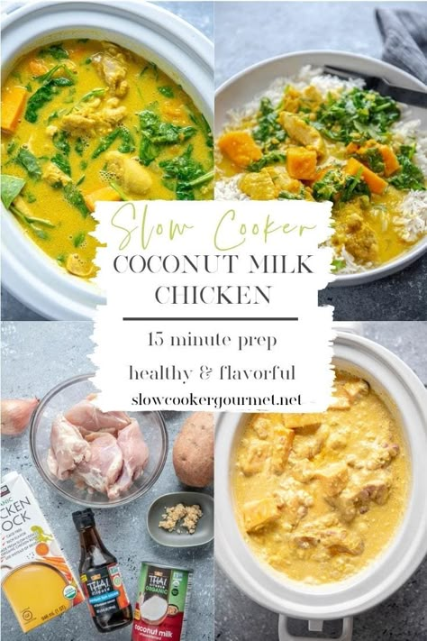 Coconut Milk Chicken Recipes Slow Cooker, Slow Cook Chicken Recipes Healthy, Coconut Chicken Slow Cooker, Coconut Chicken Crockpot Recipes, Slow Cooker Chicken Dairy Free, Crockpot Chicken Coconut Milk, Coconut Milk Chicken Crockpot, Crockpot Coconut Chicken, Butter Chicken Slow Cooker