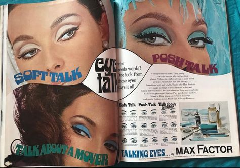 60s Graphics, 60s Makeup Tutorial, 70s Make Up, 1960s Makeup, Aesthetic Magazine, Vintage Makeup Ads, 60s Aesthetic, 60s Makeup, Patti Hansen