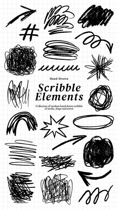 Editable hand-drawn abstract scribble design element set | premium image by rawpixel.com / Aum Scribble Design, Arrow Doodle, Scribble Logo, Easy Sketches, Scribble Drawing, Hand Drawn Elements, Scribble Art, Draw Shapes, Set Ideas