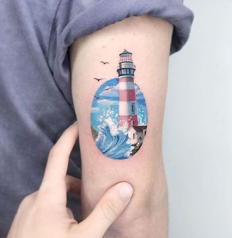 Lighthouse Tattoo Meaning, Traditional Lighthouse Tattoo, Lighthouse Tattoo, Detailed Tattoo, World Tattoo, Tattoo Magazines, Tattoos Gallery, Word Tattoos, Light House