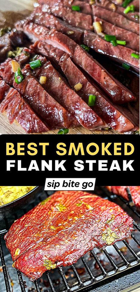 smoked flank steak Smoked Main Dishes, Flank Steak Smoker Recipes, Steak Smoker Recipes, Traeger Meat Recipes, Traeger Flank Steak Recipes, Smoked Flank Steak Recipes, Smoked Steaks, Smoked Steak Recipes, Smoked Steak