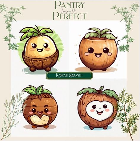 Cute Kawaii Coconut Clipart, Sticker, Sticker, Templates, 4 Printable #StickerCollector Coconut Doodle, Coconut Character, Kawaii Coconut, Coconut Cartoon, Coconut Clipart, Cute Coconut, Panda Illustration, Unicorn Stickers, Easter Flowers