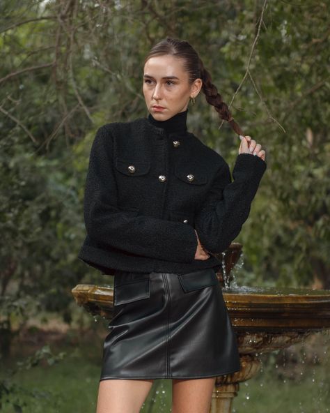 A bold, chic outfit that portrays the true essence of fall. Our Short Boucle Jacket and Leather Mini Skirt are the perfect combo for the season. Visit our website to order yours now. Model wears a size XS @adelessam @julietteflamant @mahmoud.m.morsy @tfpmodels_ #Zyla #FW24 #Egypt #LocalBrand Boucle Jacket, Leather Mini Skirt, Chic Outfit, Leather Mini Skirts, Leather Mini, Chic Outfits, Egypt, Mini Skirt, Women's Fashion