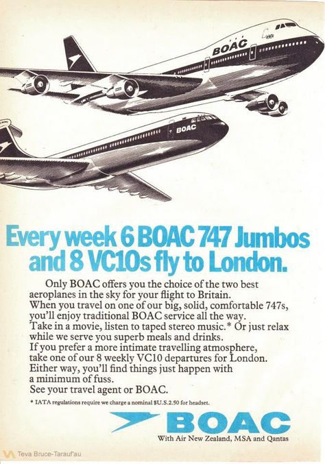 BOAC 1970s Airline Advertising, Vickers Vc10, Spitfire Model, Vintage Airline Ads, Plane Photography, Avro Vulcan, Vintage Airline Posters, Vintage Airline, Aviation Posters