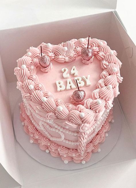 Pink 24th Birthday, Cake Minimalist, Cakes Cute, 24th Birthday Cake, Minimalist Cake, Aries Baby, Birthday Cake For Him, Heart Cakes, Buttercream Cakes