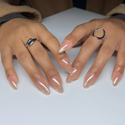 Nude French Tip Nails, Glowing Nails, Nude French Tip, Chrome French Tips, Unicorn Chrome, Chrome French, White Chrome, Casual Nails, Classy Acrylic Nails