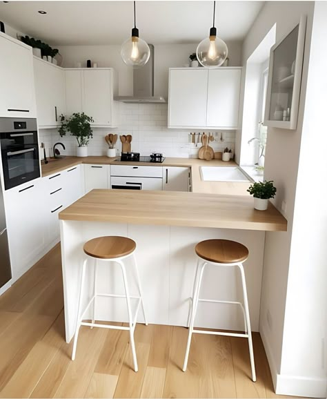 Small U Shaped Kitchen, Small Apartment Kitchen, Small Kitchen Decor, Kitchen Design Plans, Scandinavian Kitchen, Simple Kitchen, Kitchen Room Design, Kitchen Inspiration Design, Apartment Kitchen