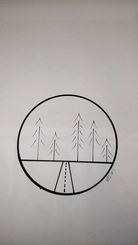 Road Tattoo Minimalist, Simple Road Drawing, Simple Road Tattoo, Road With Trees Drawing, Road Drawing Simple, Road Tattoo, Road Drawing, Tricep Tattoos, Tree Road