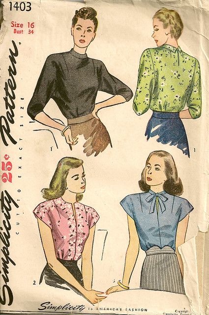 pattern 7 | feel free to use | Linda | Flickr 1940s Patterns, Vintage Blouse Pattern, 1940 Fashion, Womens Blouse Pattern, 1940s Blouse, Blouse Sewing, Patron Vintage, Blouse Ideas, Vintage Dress Patterns