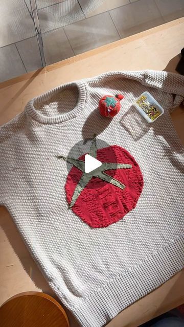 Mayfly | Art & Fashion on Instagram: "I love hand sewing it’s such a different change of pace from the machine. Here’s a timelapse of me appliquéing this tomato onto a sweater. I llove the texture that the embroidery thread brings to the design. I’m working on a small collection of these hopefully finished by next week!" Tomato Embroidery, Alter Clothes, Embroidery Clothes, Mayfly, Love Hand, Diy Sweatshirt, Altering Clothes, The Machine, Art Fashion