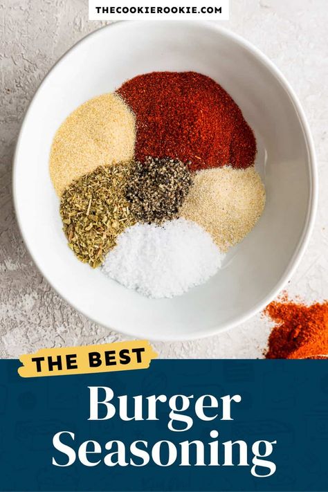 Combine a few herbs and spices to make this homemade Burger Seasoning! Simply mix it into your burger patties, cook any way you please, and you'll have the best burgers! Home Made Burgers Recipe, Best Burger Seasoning, Mediterranean Burger, Burger Recipes Seasoning, Burger Seasoning, Bbq Burgers, Mushroom Burger, Spicy Seasoning, Burger Sauce