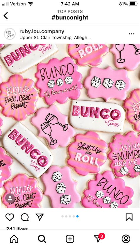 Bunco Cookies, Bunco Themes Ideas For January, Bunco Cookies Decorated, Themed Bunco Parties, Bunko Cookies Decorated, Bunco Royal Icing Cookies, Pajama Party Bunco, Fun Bunco Themes, Bunco Dice