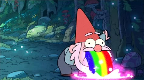 17 Gravity Falls GIFs To Brighten Up Your Day - Gnome Puking Rainbow.  Ultimate win. Gravity Falls Gnome, Rainbow Puke, Search Wallpaper, Art Adventure Time, Nyan Cat, Taste The Rainbow, Fall Wallpaper, Computer Wallpaper, Laptop Wallpaper