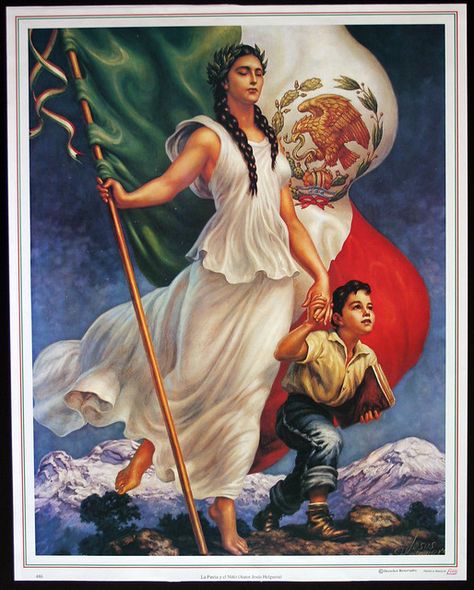 La Patria Y El Nino | Jesus Helguera Poster | Nicholas Lopez | Flickr Mexican Calendar, Jesus Helguera, Calendar Art, Mexican Heritage, Calendar Girls, Chicano Art, Mexican Culture, Vintage Mexican, Mexican Art