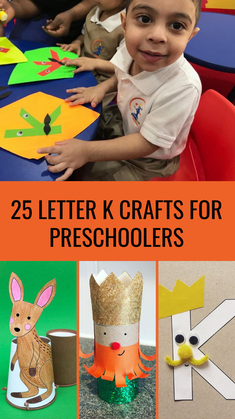 Collage of fun Letter K crafts for preschoolers, including kangaroo cutouts, king crowns, and creative letter K designs. Perfect for helping young learners engage with the alphabet through hands-on activities. K Crafts For Preschool, K Crafts For Preschoolers, Letter K Crafts For Preschoolers, Letter K Activities For Preschool, Letter K Craft, Letter K Activities, Letter K Preschool, Letter K Crafts, Crafts For Preschoolers