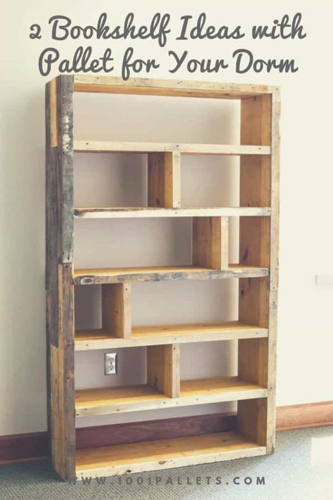 There is nothing as exciting as making your own pallet …    Read More »  #DiyPalletProjects, #PalletBookcase, #PalletBookshelf, #RecycledPallets, #UpcycledPallet #PalletBookcasesBookshelves Shelf From Pallet Wood, Homemade Book Shelf, Pallet Bookshelf Diy, Bookshelf Pallet, Pallet Shelf Ideas, Pallet Bookcase, Creative Wall Storage, Staircase Bookshelf, Pallet Projects Wall