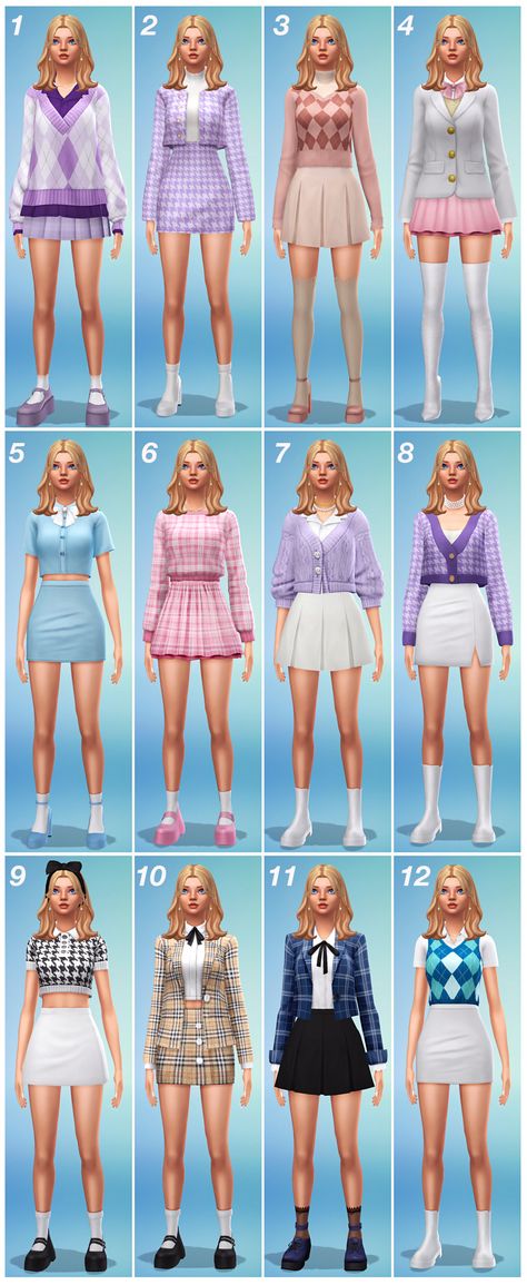 could u show is some preppy looks? 1: necklace / jumper / skirt / socks / shoes 2: outfit / shoes 3: outfit / socks / shoes 4: jacket / skirt / boots 5: top / skirt / socks / shoes 6: necklace / top... The Sims 4 Cc Family Clothes, Zerowave Outfit, Ts4 Cc Preppy Clothes, Ts4 Preppy Cc, Sims 4 Preppy Cc Maxis Match, Sims 4 Cc Teacher Clothes, Sims 4 Clothes No Cc, Cute Sims 4 Clothes, Cute Sims Cc Clothes