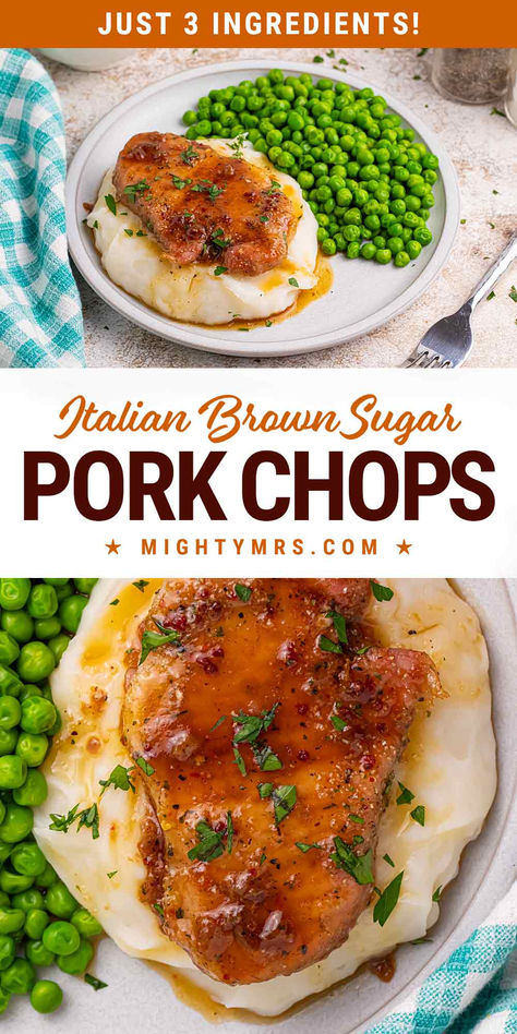 3-Ingredient Brown Sugar Italian Pork Chops Crispy Pork Chops In The Oven, Pork Chop Recipes In Oven, Pork Chop Dinner Ideas, Pork Chops In The Oven, Italian Pork Chops, Oven Baked Pork Chops, Oven Pork Chops, Brown Sugar Pork Chops, Pork Dinners