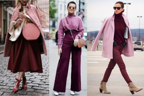 Colours That Go With Burgundy Outfit, Pink Burgandy Outfits, Wine Color Outfits Ideas, Colors That Go With Burgundy Outfits, Burgundy And Blush Outfit Ideas, What To Wear With Plum Pants, Mauve And Burgundy Outfit, Pink And Wine Colour Combination Dress, Colors To Wear With Burgundy