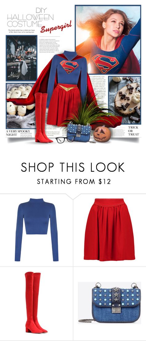 "DIY Halloween Costume:Supergirl" by thewondersoffashion ❤ liked on Polyvore featuring Episode, WearAll, Isabel Marant, Valentino and Ray-Ban Super Woman Costume Diy, Superman Diy Costume, Superwoman Costume Diy, Diy Super Hero Costumes For Women, Superhero Costumes Female Diy, Diy Superhero Costume For Women, Supergirl Costume Diy, Easy Superhero Costumes, Superman Halloween