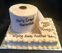 Funny toilet paper cake for a 50th birthday over the hill party. #50thBirthdayPartyIdeas #50thBirthday Easy Birthday Desserts, Toilet Paper Cake, Over The Hill Cakes, Over The Hill Party, 40th Cake, 60th Birthday Ideas, 60th Bday, 60th Birthday Cakes, 50th Birthday Ideas