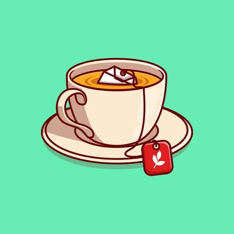 Hot Tea Illustration, Drinks Cartoon, Tea Cartoon, Drink Drawing, Tea Icon, Tea Drawing, Tea Graphic, Doodle Food, Tea Vector