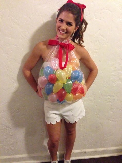 Bag of Jelly Beans costume I made last year                                                                                                                                                                                 More Jelly Bean Costume, Trash Bag Dress, Zombie Couple Costume, Funny Halloween Costume Ideas, Girls Halloween Costume Ideas, Tooth Costume, Halloween Costume Ideas College, Costume Ideas College, Halloween Costumes You Can Make