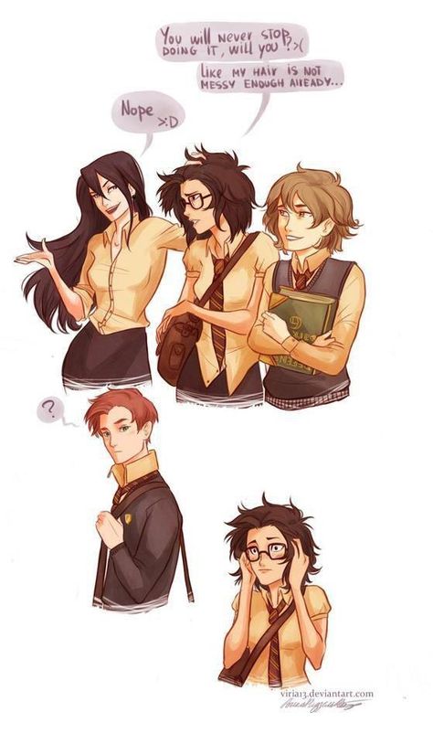 Harry Potter genderbend- the marauders & "James and Lily" Peeves Harry Potter, Scorpius And Rose, Gender Bend, Theme Harry Potter, Harry Potter Comics, Potter Art, Viria, Harry Potter Marauders, Remus Lupin