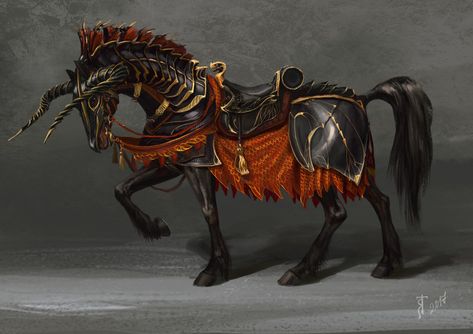 ArtStation - Eredin's Horse Concept, Tatiana Yamshanova Ceremonial Armor, Witcher Books, Medieval Horse, The Witcher Books, Horse Costumes, Horse Armor, Fantasy Horses, Creature Artwork, Fantasy Monster