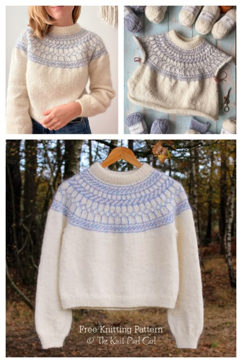 Top Down Jumper Knitting Pattern, Knit Collar Sweater, Top Down Fair Isle Sweater Pattern, Colorwork Sweater Knitting Pattern Free, Colorful Knitting Patterns, Free Sweater Patterns Knit, Knit Fair Isle Sweater Pattern Free, 2 Color Knitting Patterns Free, Whimsical Knitting Patterns