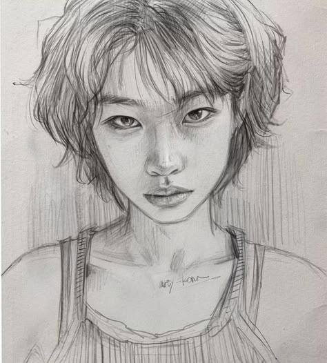 Hoyeon Drawing, Kpop Idols Drawing Pencil, Kpop Idol Drawing Easy, Kpop Drawings Pencil, Simple Portrait Drawing, Kpop Idol Drawing, Idol Drawing, Celebrity Sketch, Practice Sketching