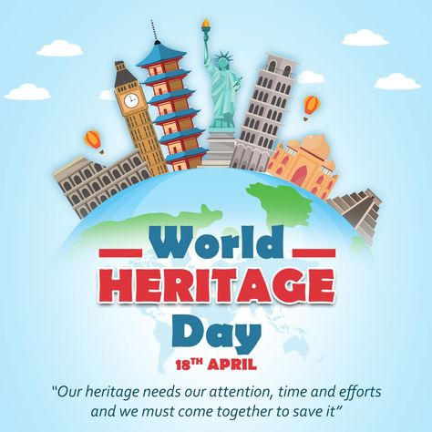 World Heritage Day, also known as International Day for Monuments and Sites, is celebrated annually on April 18th to promote awareness of cultural heritage and to encourage the preservation and protection of important historical landmarks around the world. World Heritage Day Creative Ads, World Heritage Day, Landmarks Around The World, College Events, School Works, Heritage Day, College Event, Learn Hindi, Business Card Design Creative