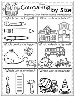 Comparing Length - Worksheet School Worksheets For Kindergarten Math, Measurement Kindergarten, Measurement Worksheets, Measurement Activities, Math Measurement, Prek Math, Worksheets For Kindergarten, Kids Math Worksheets, Kindergarten Learning