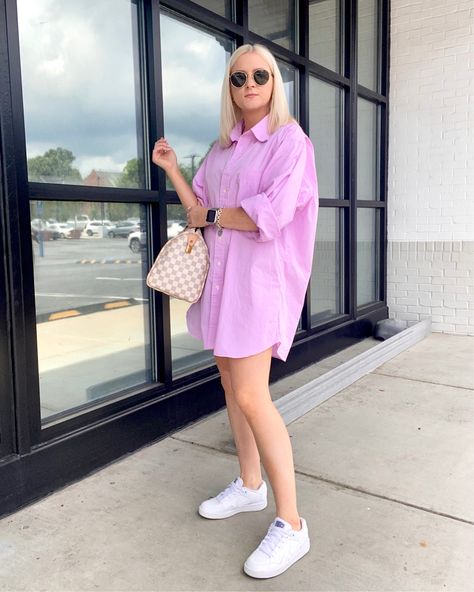 Shop Eliana Boyfriend Long Shirt and other curated products on LIKEtoKNOW.it, the easiest way to shop everything from your favorite influencers. Boyfriend Shirt Dress Outfit, Pink Boyfriend Shirt Outfit, Boyfriend Shirt Outfits, Boyfriend Shirt Dress, Loose Shirt Dress, Sneaker Outfits Women, Shirt Dress Outfit, Mum Fashion, Boyfriend Shirt