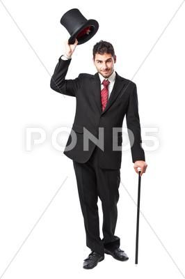 Distinguished businessman with top hat saluting 2 Stock Photos #AD ,#top#businessman#Distinguished#hat Hat Tipping Pose, Tipping Hat Pose Reference, Party Dress Codes, Holiday Flyer Template, Men Tips, Grad Photoshoot, Pose References, Poses Reference, Human Poses Reference