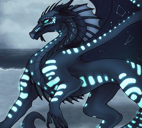 Part NightWing and SeaWing I’m guessing. Don’t know who did the art, but they are amazing! Wings Of Fire Seawing Oc, Nightwing Seawing Hybrid, Seawing Nightwing Hybrid, Seawing Wof, Wings Of Fire Hybrids, Nightwing Wof, Nightwing Dragon, Wof Hybrids, Nighwing