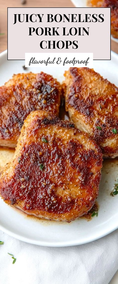 Image for Juicy Boneless Pork Loin Chops Roasted Boneless Pork Chops, Loin Pork Recipes, Pork Loin Recipes Easy Fast, Pork Sirloin Recipes Boneless, Pork Loin Pieces Recipes, Pork Loin Center Chops Recipes, Top Loin Pork Chops, Recipes For Pork Loin Chops, Pork Chop Recipes No Bone