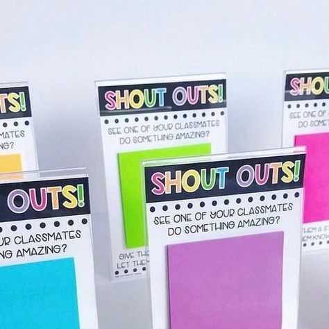 Joanne Miller on Instagram: "New shout out frames ready to start with a new group of students! This is a GUARANTEED way to build community in a classroom! I love how my students recognize each other and write notes that will encourage them to continue the behavior/act they witnessed. It’s so meaningful to be recognized by your peers! Each group has their own shout out frame to use. Students are allowed to fill out a sticky note any time of the day and then they place it on the board. Swipe Classroom Shout Out Board, Classroom Shout Outs, Shout Out Wall Classroom, Shout Out Board Classroom, Student Shout Outs, Shout Out Bulletin Board Ideas, Student Shout Out Board, Shout Out Board, Staff Bulletin Boards