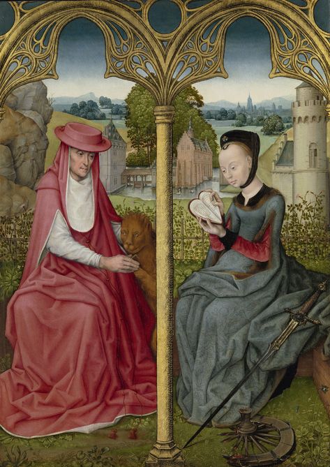 St Jerome and St Catherine of Alexandria, anonymous, anonymous, c. 1480 - c. 1490 Portraits With Books, St Catherine Of Alexandria, Saint Catherine Of Alexandria, Saint Jerome, Catherine Of Alexandria, Saint Catherine, St Jerome, Santa Catalina, St Catherine