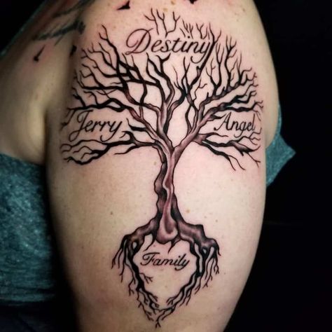 Family Tree Tattoo With Names 2 Family Tree Tattoo Sleeve Men, Family Of Trees Tattoo, Family Tree Tattoo Ideas With Names, Family Tree Ideas Tattoo, Tree With Words Tattoo, Tattoo Ideas Family Tree, Family Tree Tattoos For Women With Names, Family Tree Tattoo On Back, Tree If Life Tattoo Ideas