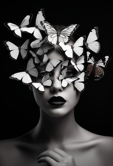 Free Your Mind Art Illustration, Butterfly On Face, Krita Tutorial, Outfit Ideas Halloween, Butterfly Face Mask, Night Black And White, High Contrast Photography, Pfp Halloween, Halloween Outfit Ideas