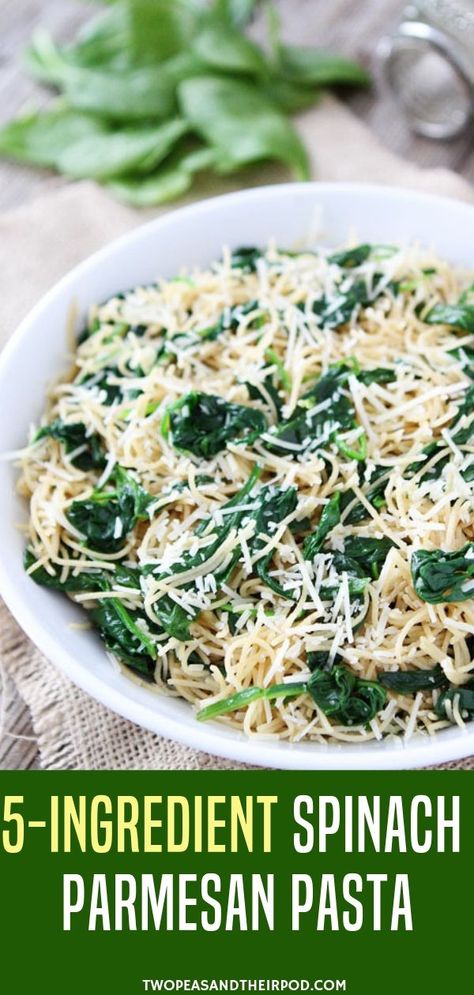 Are you stressing about what to make for dinner tonight? Make this 5-Ingredient Spinach Parmesan Pasta. There are only five ingredients needed to make this delicious pasta and you can have this for dinner in 15 minutes! Spinach Dinners, Spinach Parmesan, Easy Pasta Dishes, Best Pasta Recipes, Parmesan Pasta, Pasta Dinner Recipes, Spinach Pasta, Ingredient List, Spinach Recipes