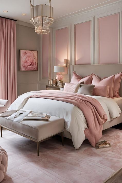 Simple Pink Bedroom, Camas Aesthetic, Taupe Bedroom Ideas, Pink Bedroom Decor Ideas, Light Pink Bedrooms, Unique Bedroom Ideas, Teenager Bedroom Design, Taupe Bedroom, Girls Bedroom Colors