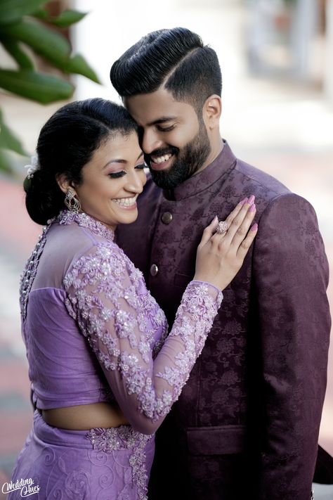 Combination With Lavender Color, Engagement Couple Outfits Indian, Engament Photos, Engagement Dress For Groom, Engagement Looks, Purple Color Combinations, Lavender Gown, Wedding Color Combinations, Combination Dresses