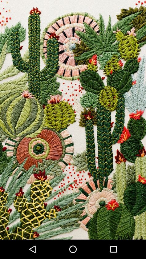 Cacti Embroidery, Arizona Embroidery, Cactus Embroidery Designs, Embroidery Cactus, Couching Embroidery, Embroidered Cactus, Cactus Embroidery, Textile Art Embroidery, Embroidery Stitches Tutorial