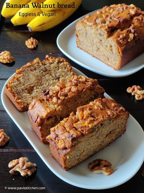 Eggless Banana Bread Recipe, Wheat Banana Bread Recipe, Baking Alternatives, Eggless Banana Bread, Banana Walnut Cake, Walnut Bread Recipe, Whole Wheat Banana Bread, Vegan Banana Bread Recipe, Baking Healthy