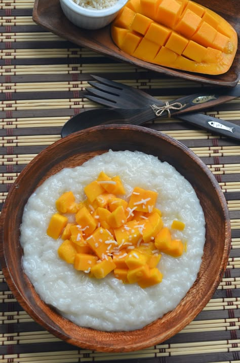 Small Batch Coconut Mango Sticky Rice Pudding Coconut Mango Sticky Rice, Mango Rice Pudding, Sticky Rice Pudding, Sticky Pudding, Coconut Rice Pudding, Romantic Breakfast, Hot Desserts, Pudding Flavors, Rice Snacks